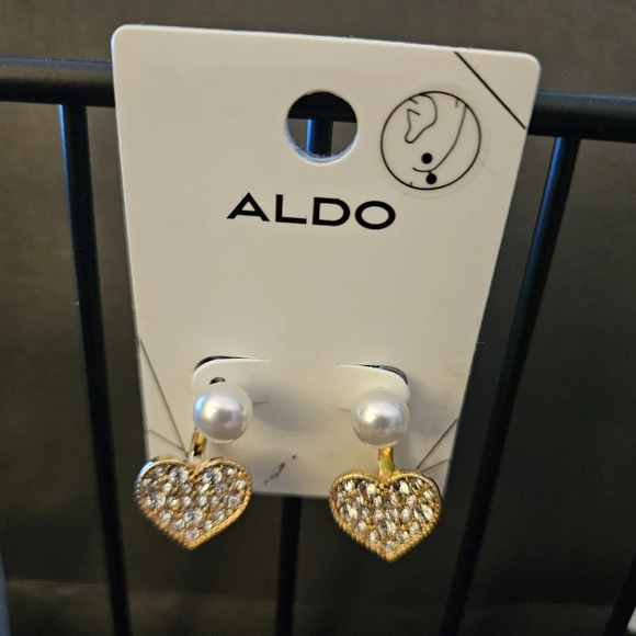 Aldo Jewelry - Aldo Pearl Stud Pierced Post Earrings with Gold Heart Huggers
